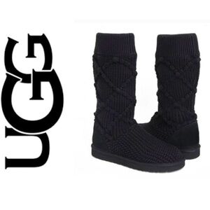 UGG Classic Cardi Cabled Knit boots in black